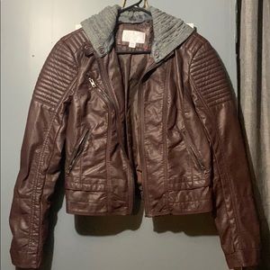 Faux leather jacket.